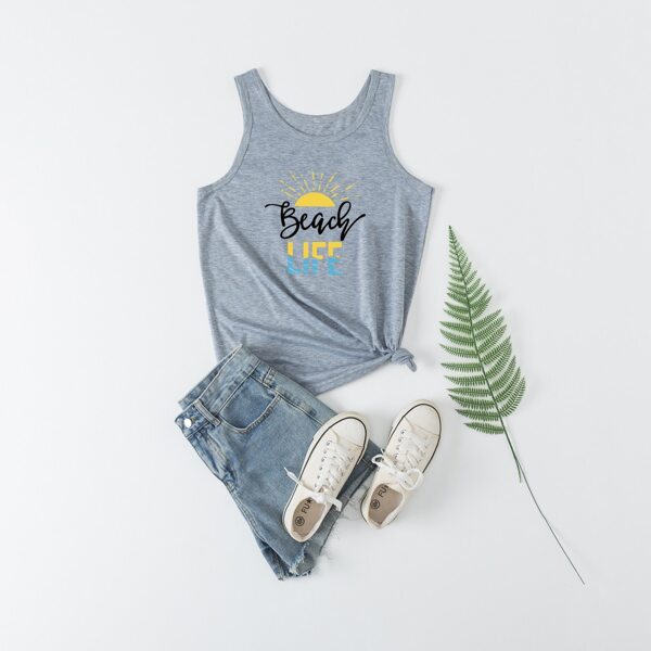 

1pc Letter Graphic Tank Top, Grey