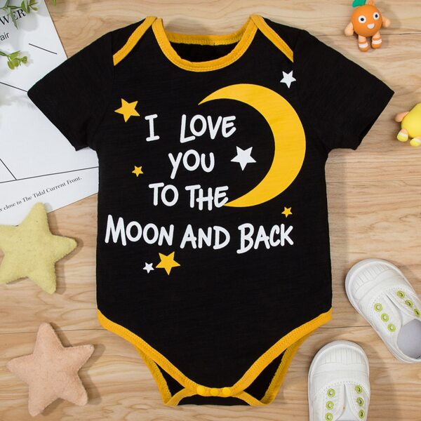 

Baby Boy Slogan Graphic Contrast Binding Bodysuit, Black