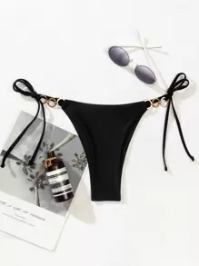 SHEIN Swim Summer Beach Ring Linked Tie Side Bikini Panty - Black - View 5