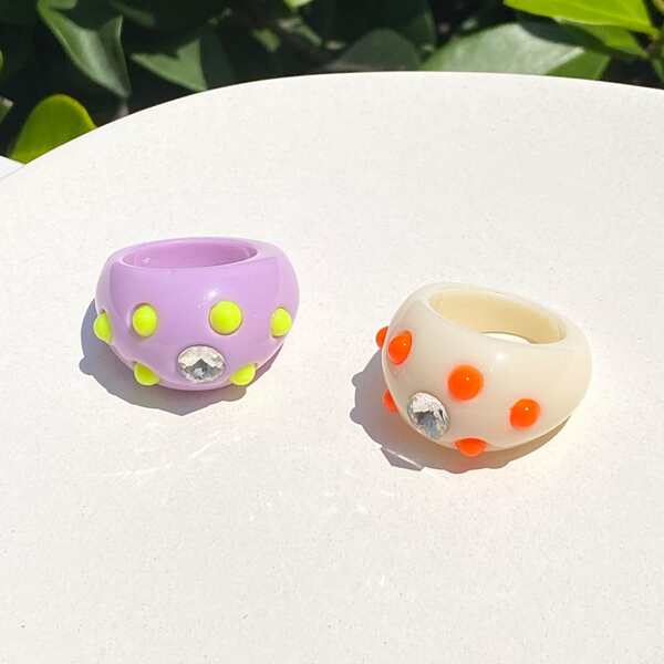 

2pcs Rhinestone Detail Ring, Multicolor