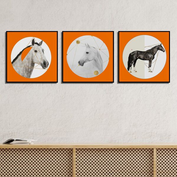 

3pcs Horse Print Unframed Painting, Multicolor
