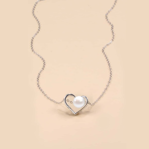 

Faux Pearl & Heart Decor Necklace, Silver