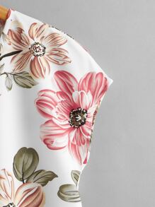 SHEIN Girls Floral Print Batwing Sleeve Top