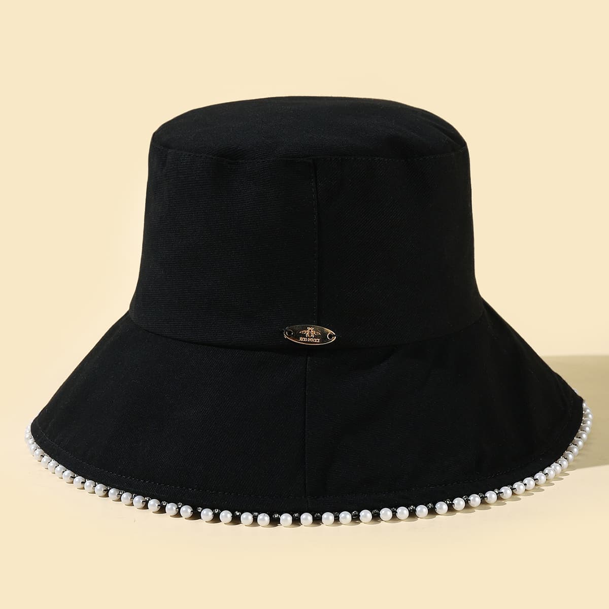 Faux Pearl Decor Bucket Hat, Black