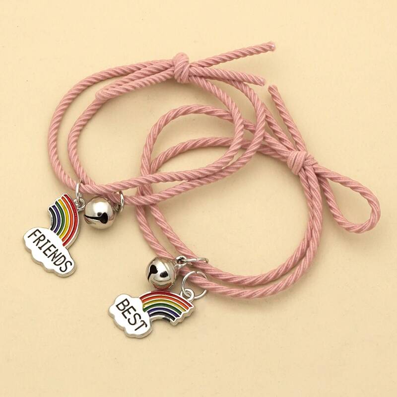 

2pcs Rainbow Rope Bracelet, Pink