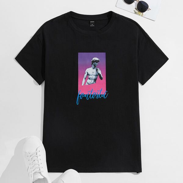 

Men Letter & Figure Graphic Tee, Black