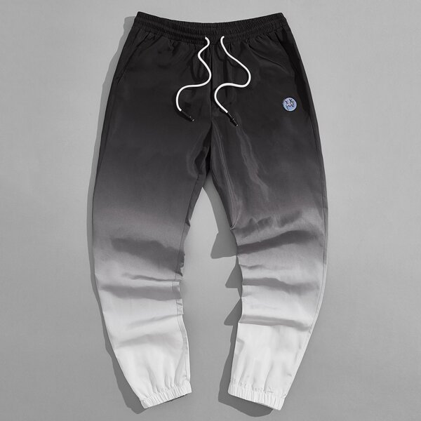 

Men Drawstring Waist Cartoon Patched Ombre Pants, Multicolor