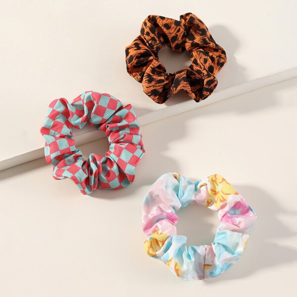 

3pcs Plaid Pattern Scrunchie, Multicolor
