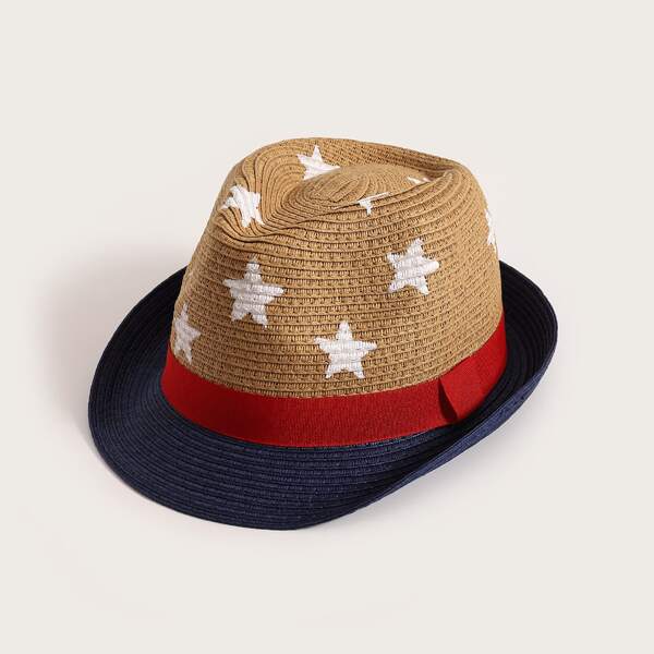 

Kids Star Print Straw Hat, Khaki