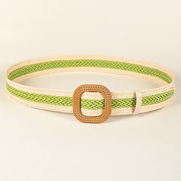 

Geometric Buckle Woven Belt, Green