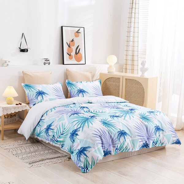 

Leaf Print Duvet Cover Set Without Filler, Multicolor