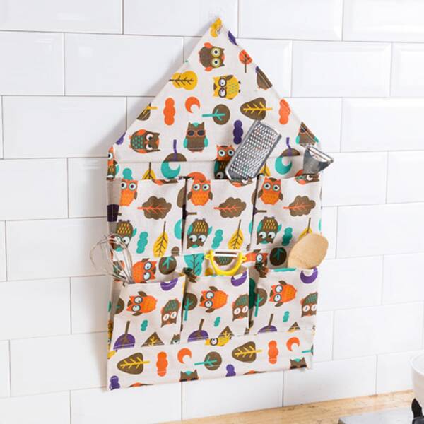 

Cartoon Owl Print Hanging Storage Bag, Multicolor