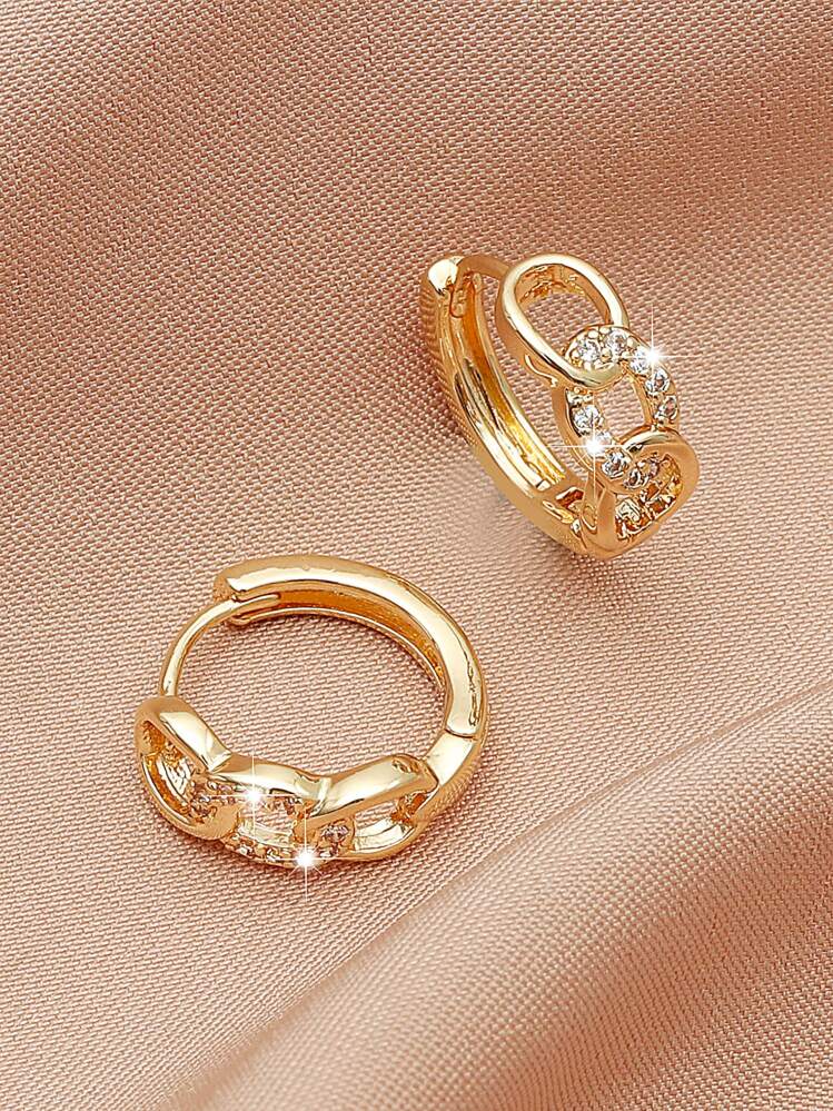 方晶鋯石裝飾鏈條設計耳環 - 金黃色 - 查看 2