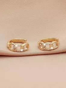 Cubic Zirconia Decor Chain Design Hoop Earrings