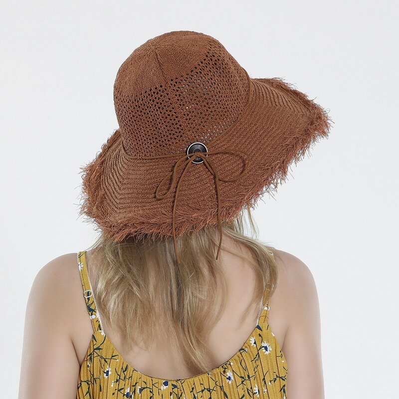 

Bow Decor Straw Hat, Brown