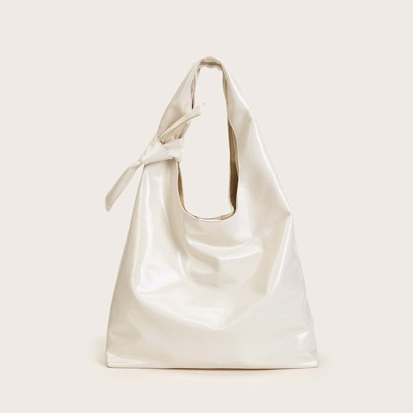 

Patent Knot Decor Shoulder Bag, Beige