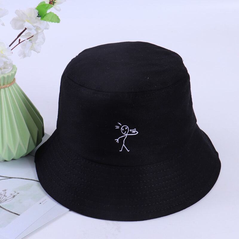 

Cartoon Embroidery Bucket Hat, Black