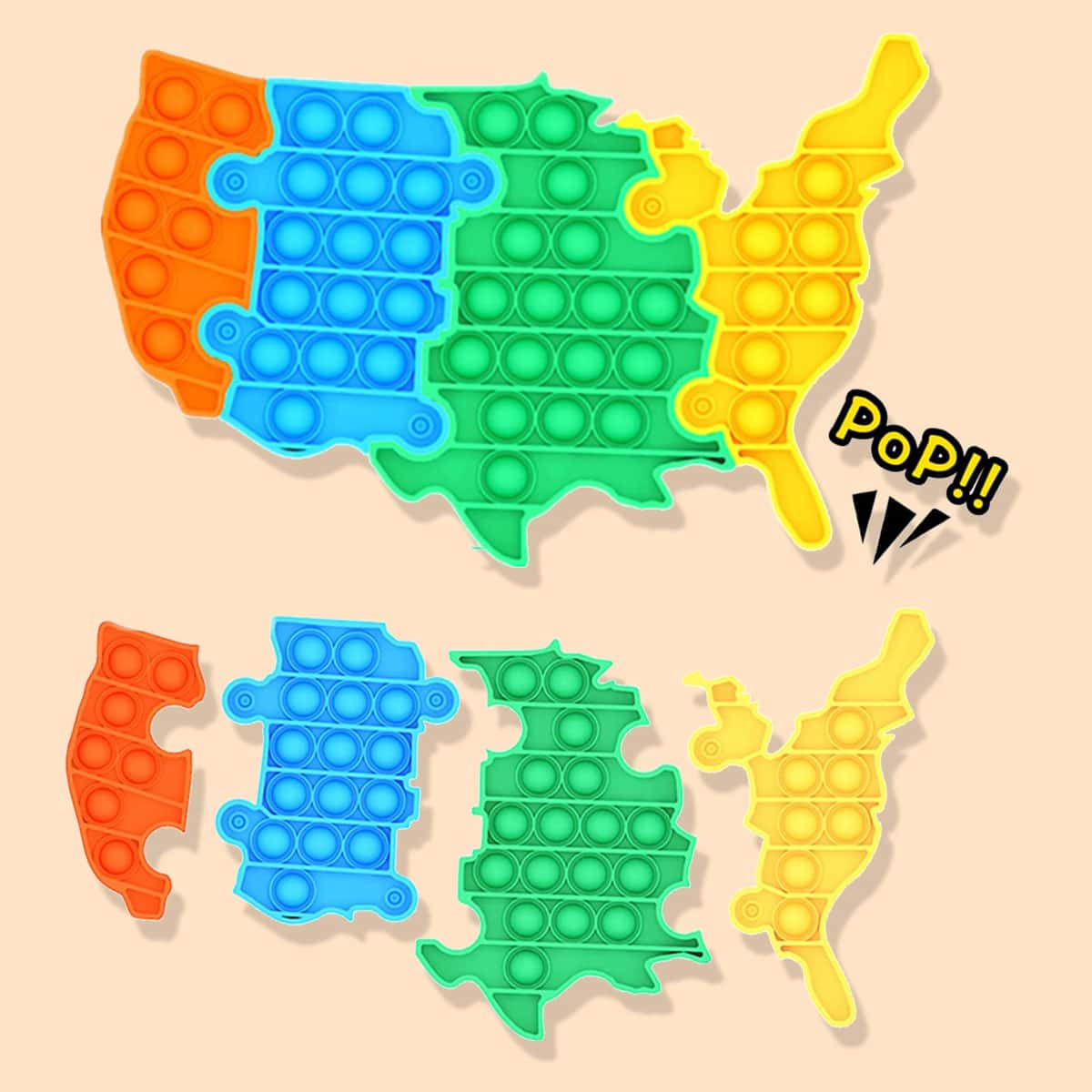 

4pcs America Map Stress Relief Bubble Toy, Multicolor