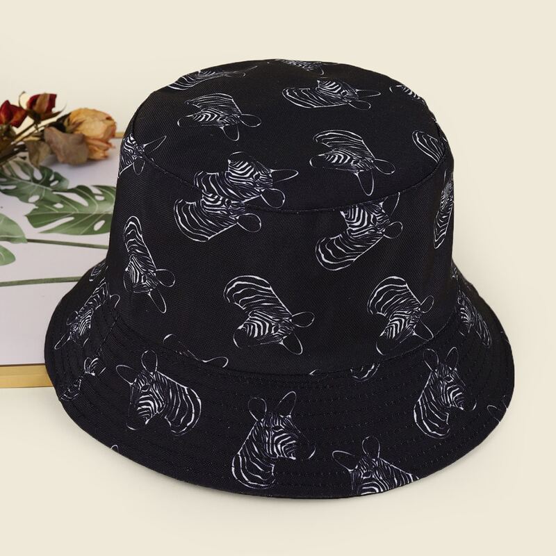 

Zebra Pattern Bucket Hat, Black