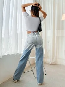 GENKIRA Criss Cross Tie Back Crop Top - White - View 3