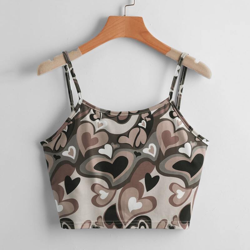 

Heart Print Crop Cami, Multicolor