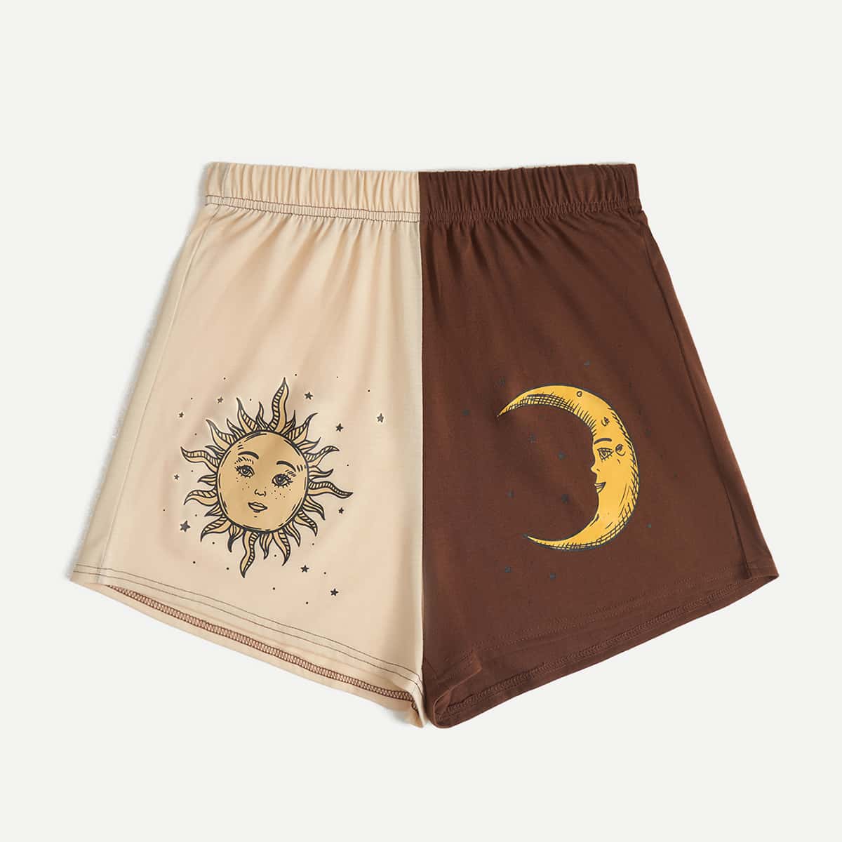 

Sun & Moon Graphic Two Tone Shorts, Multicolor