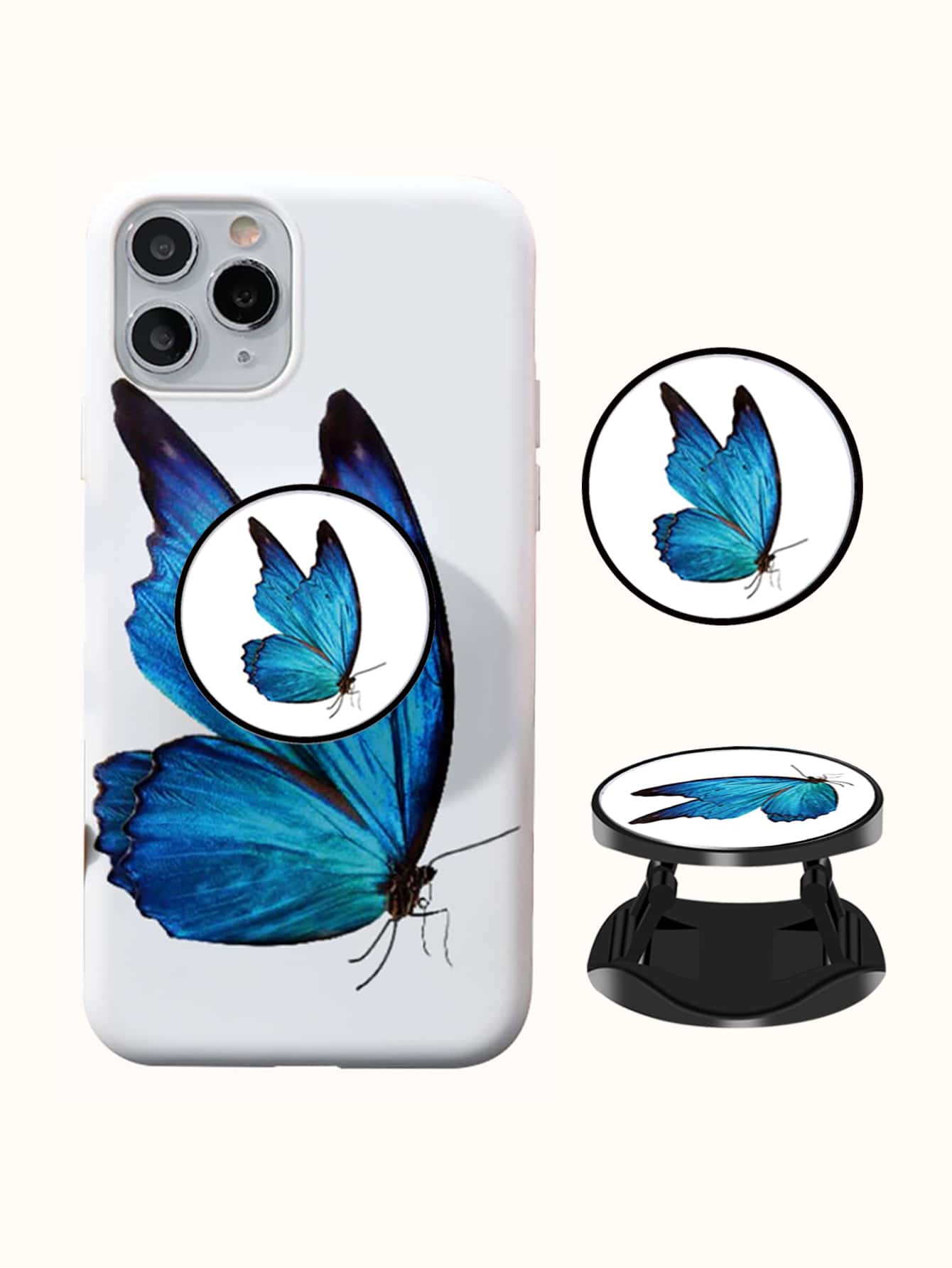 Butterfly Pattern Phone Case With Pop-Out Phone Grip