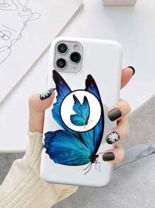 Funda de móvil con patrón de mariposa con agarre de teléfono emergente - Azul - Ver 3