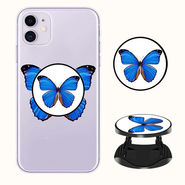 

Butterfly Pattern Phone Case With Pop-Out Phone Grip, Blue
