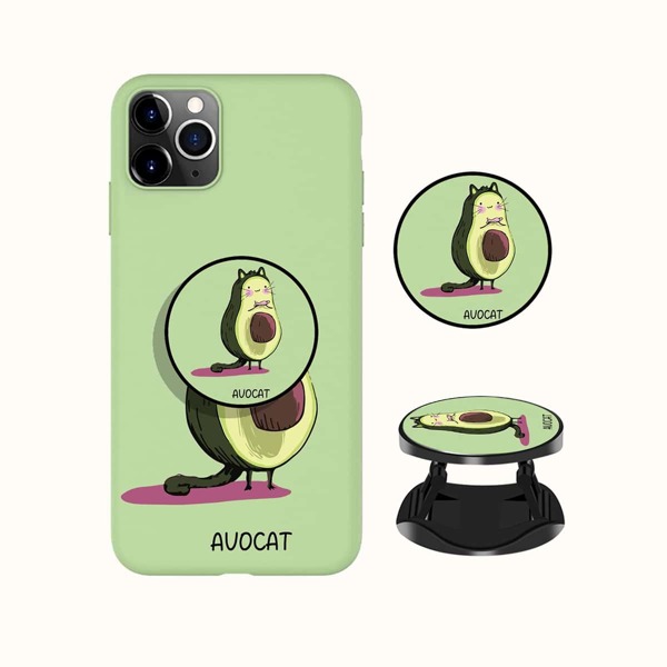 

Cartoon Avocado Phone Case With Pop-Out Phone Grip, Green