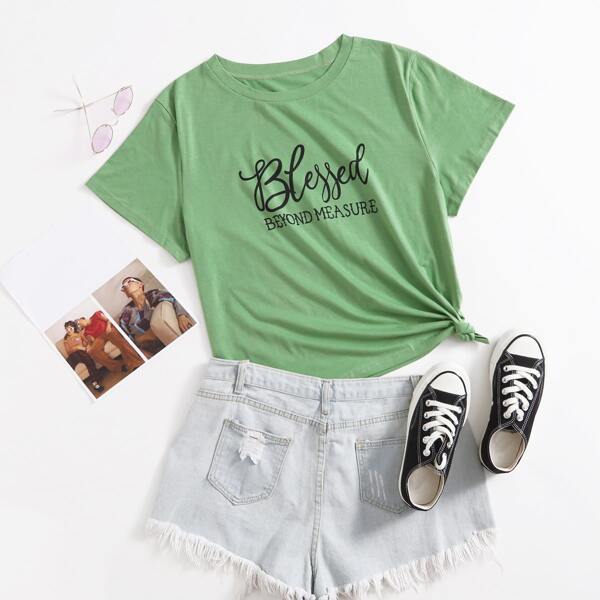 

Plus Letter Graphic Crew Neck Tee, Green