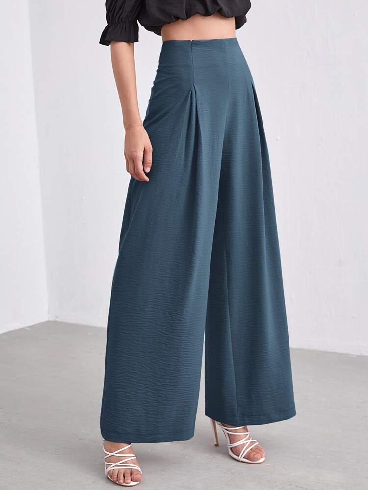 Zip Side Wide Leg Pants - Dusty Blue - View 3