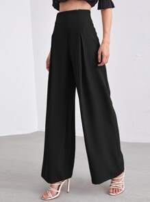 Zip Side Wide Leg Trousers - Black - View 1
