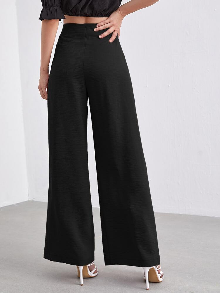 Zip Side Wide Leg Trousers - Black - View 2