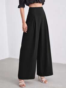Zip Side Wide Leg Trousers - Black - View 3