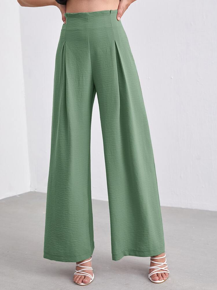 Zip Side Wide Leg Pants - Green - View 5