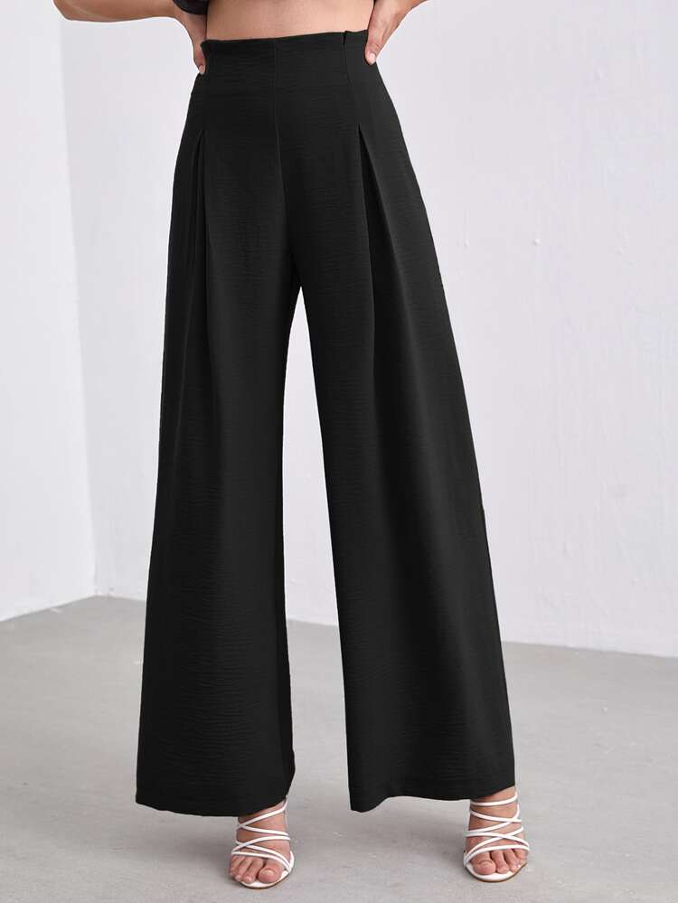 Zip Side Wide Leg Trousers - Black - View 4