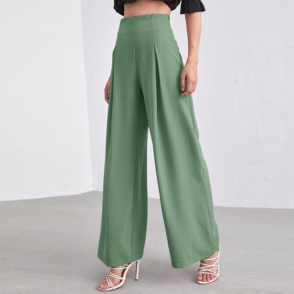 

Zip Side Wide Leg Pants, Green