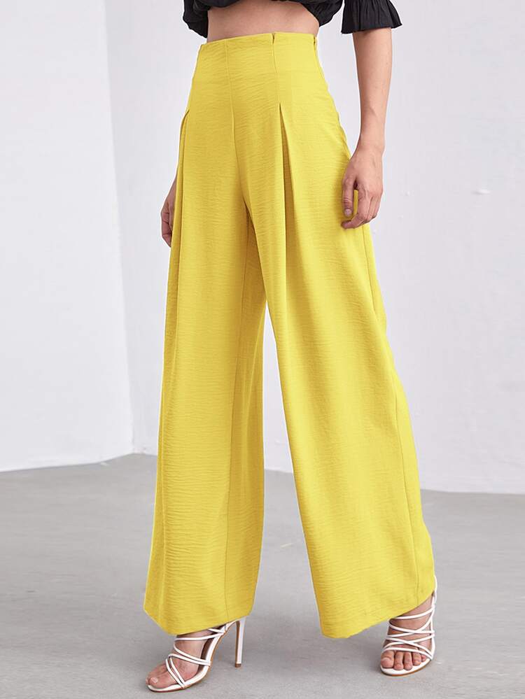 Zip Side Wide Leg Pants - Yellow - View 1