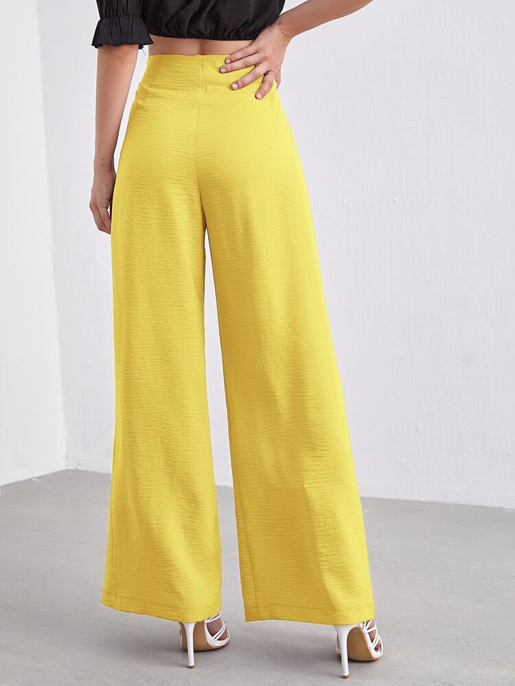 Zip Side Wide Leg Pants - Yellow - View 2