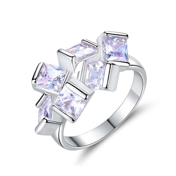 

Geometric Zircon Decor Ring, Silver