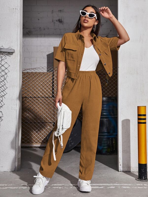 Mulvari Corduroy Flap Pocket Blouse & Pants