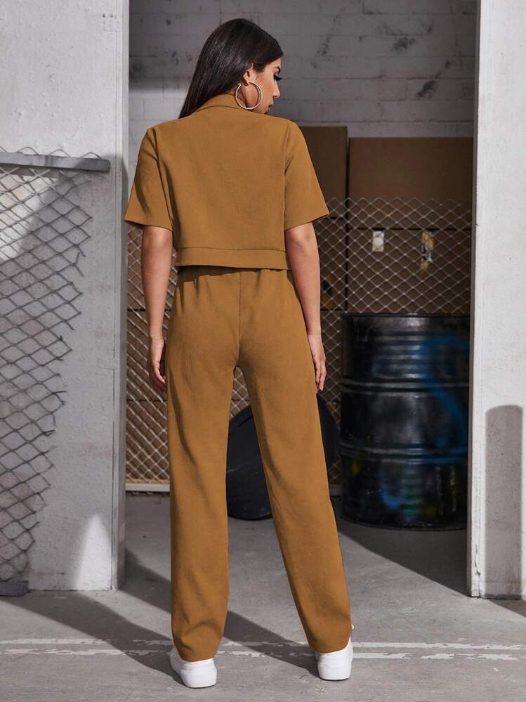 Mulvari Corduroy Flap Pocket Blouse & Pants - Brown - View 2