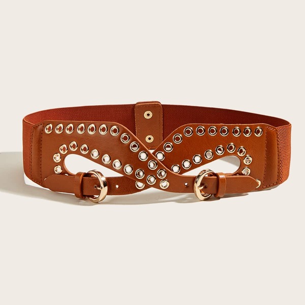 

Eyelet Decor Wide Belt, Camel