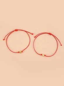 2pcs Heart Decor Bracelet Valentines - Red - View 2