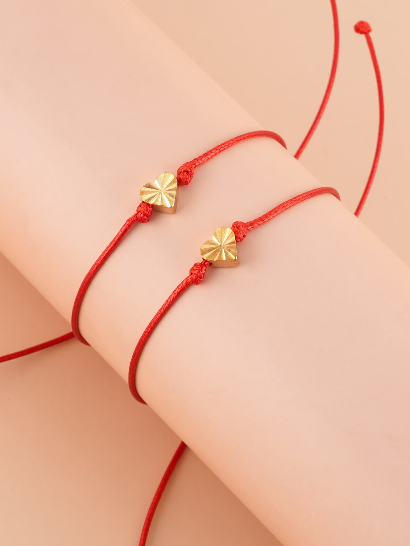 2pcs Heart Decor Bracelet Valentines - Red - View 3