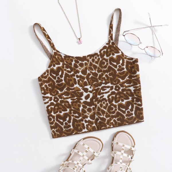 

Girls Leopard Knit Top, Brown
