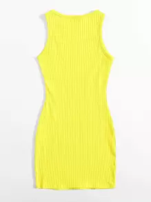 SHEIN Essnce Rib-knit Bodycon Dress - Yellow - View 2