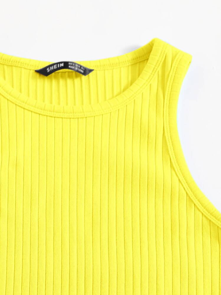 SHEIN Essnce Rib-Knit Slätt Enkel Klänning - Gul - Visa 4