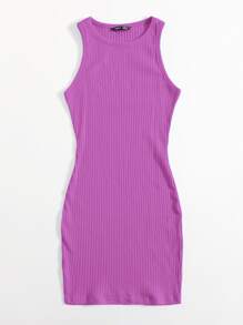 SHEIN Essnce Vestido ajustado tejido de canalé - Morado - Ver 4